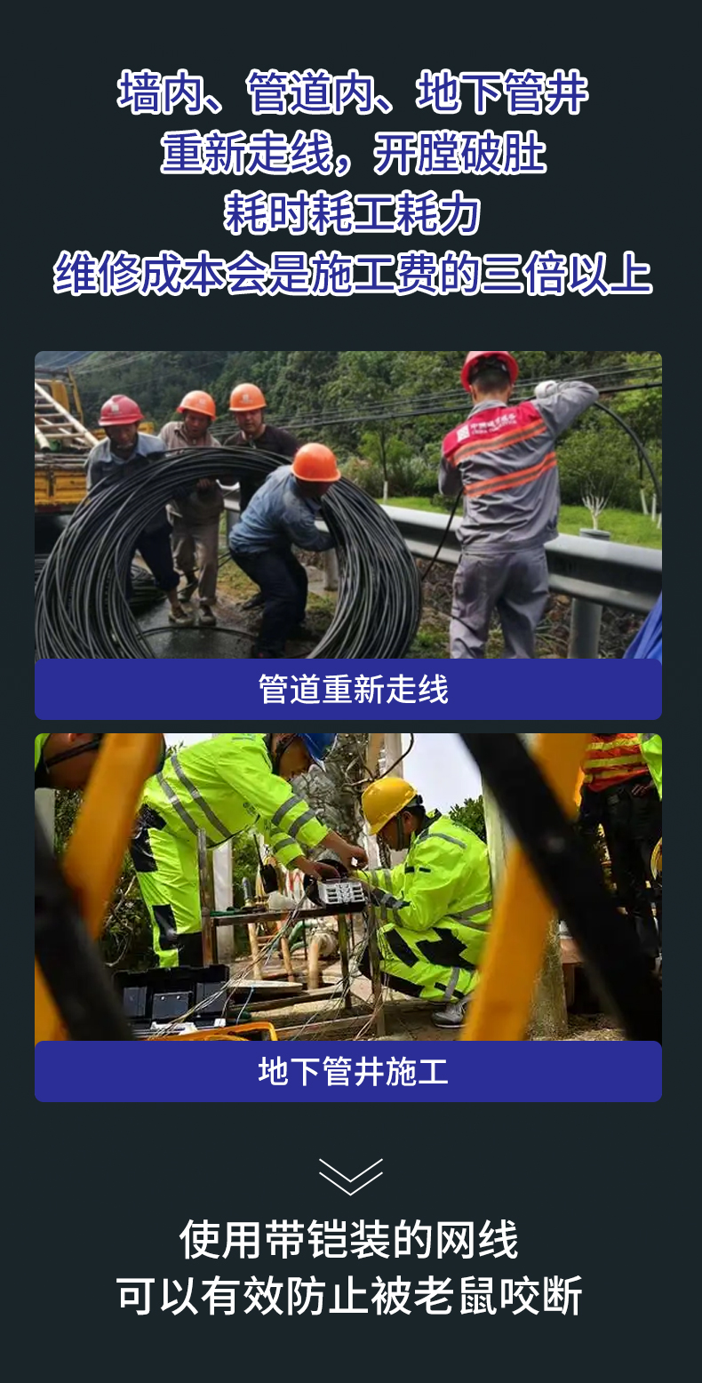 安普室外六类铠甲屏蔽网线防老鼠咬可地埋铠装防水防晒户外网络线
